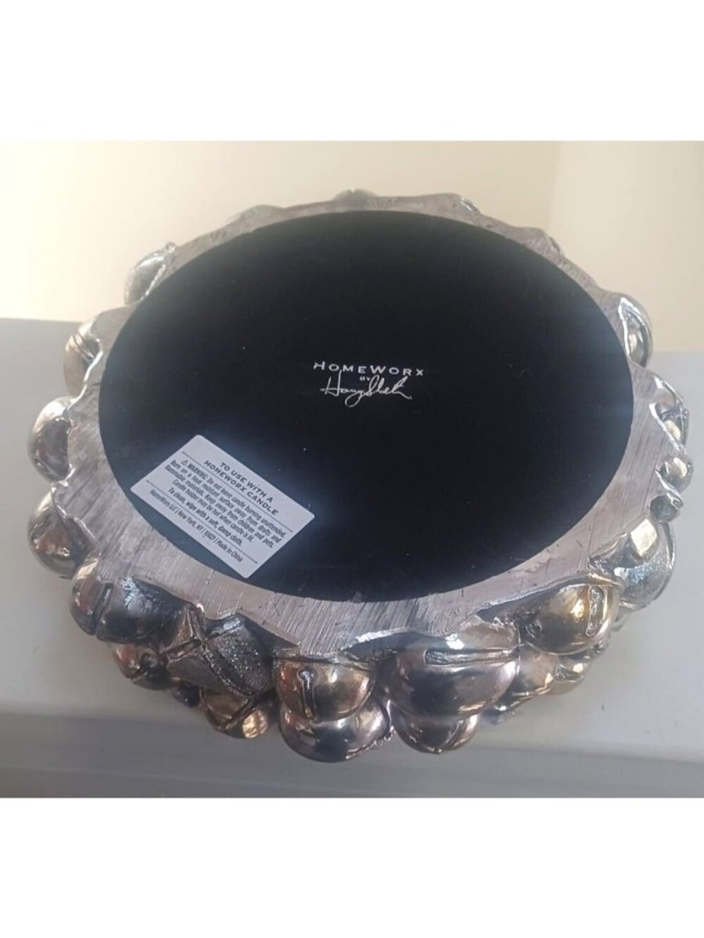 HomeWorx Harry Slatkin Christmas Jingle Bells Silver Gold Pedestal Candle Holder - Picture 4 of 8